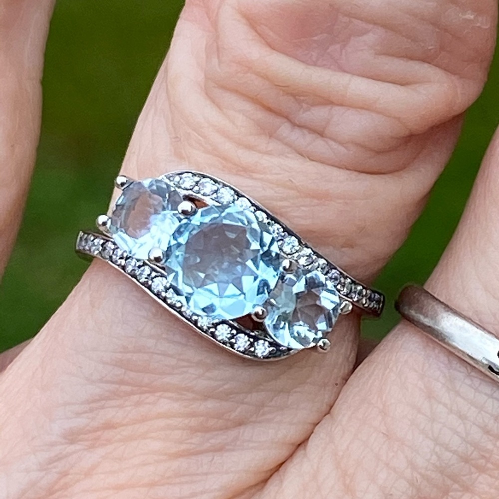 Stauer Genuine Aquamarine Voyager Ring .925 Sterling Silver Diamondaura accents